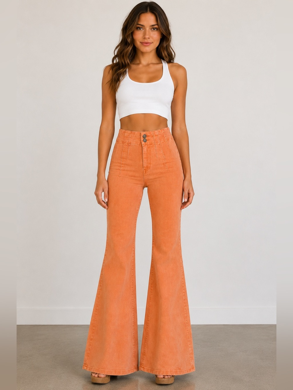 We The Free Jayde Flare Jeans Coral High Rise Size 27
